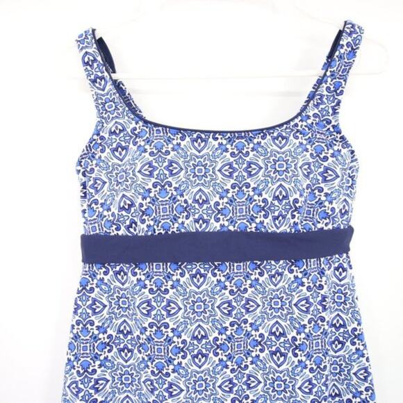 NWOT Lands End Swim Dress Navy Blue White Pattern Underwire Size 4 - Picture 2 of 8